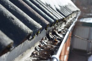 Image of dirty, clogged gutters that can lead to dry rot damage